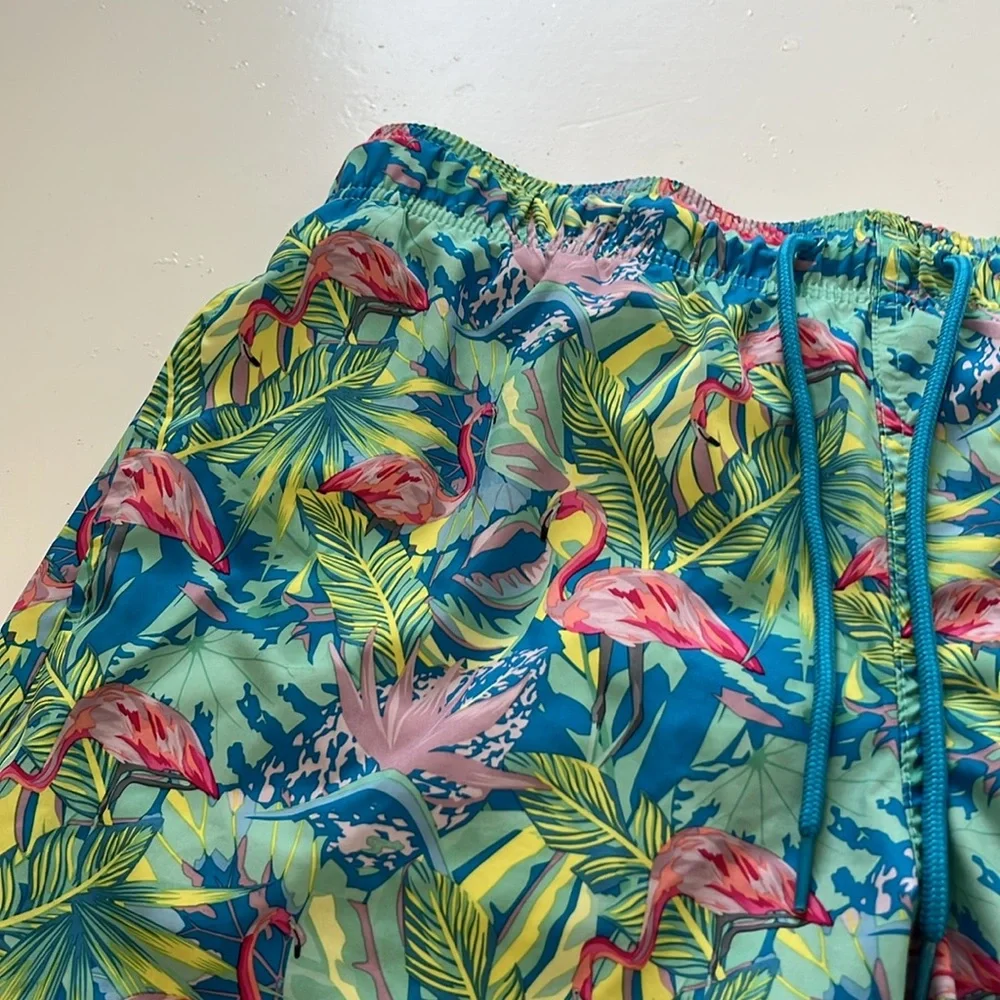 George Medium Multicolor Tropical Flamingo Elastic Waist Board Shorts/Swim Trunk